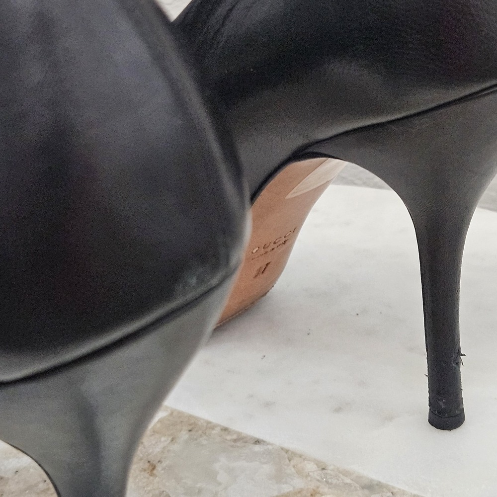 Gucci Black Leather Platform Pumps Heels Sz 37 US 7 - Picture 6 of 14